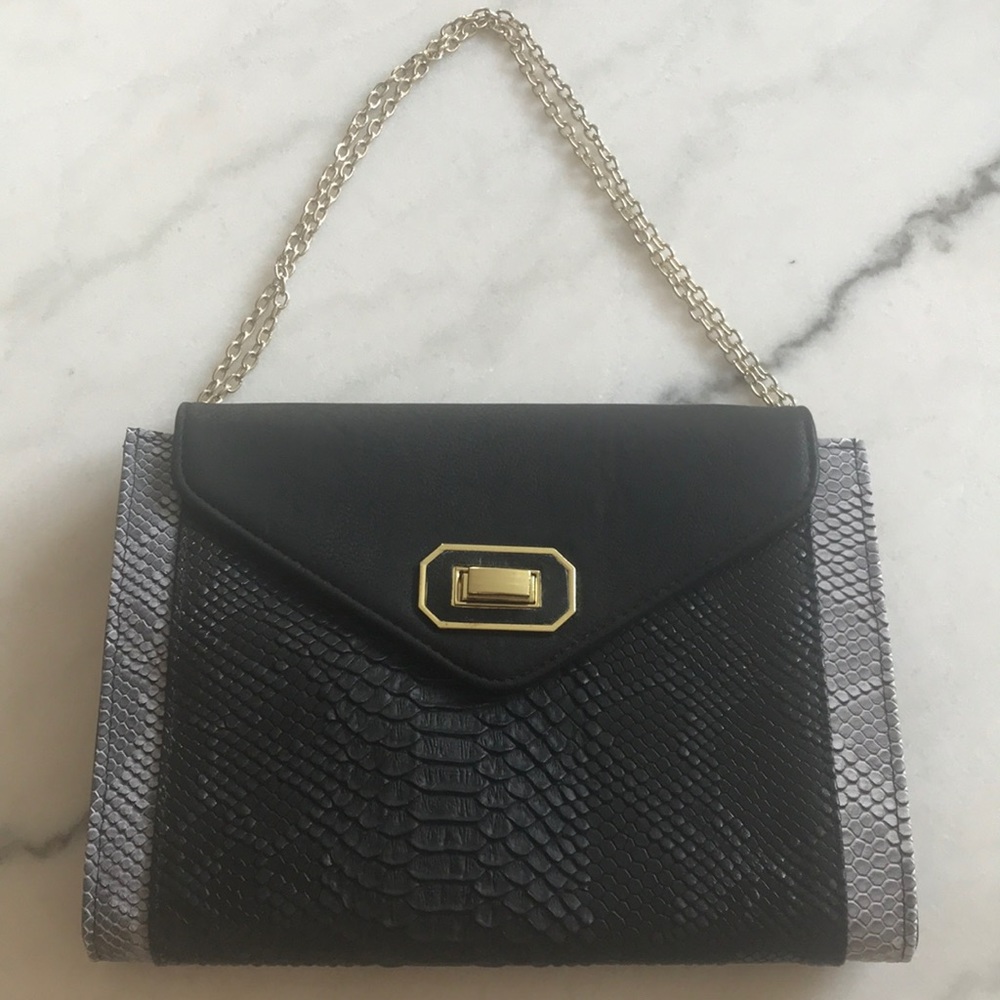 NEW Black/Grey Faux Python Print Clutch